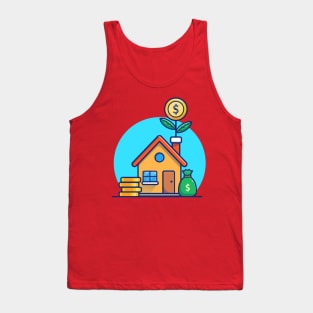 House With Gold Coin Money Plant Cartoon Tank Top